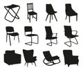 Set of silhouettes of chairs and armchairs. Isolated on white background vector image. Royalty Free Stock Photo